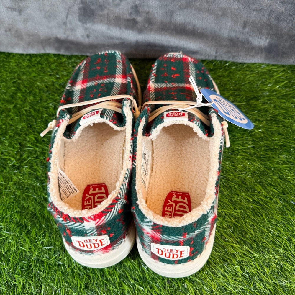 Hey Dude Wendy Confetti Plaid Cozy Red Green Multi Slip On Shoes Womens sz 7 NWT - Picture 6 of 12
